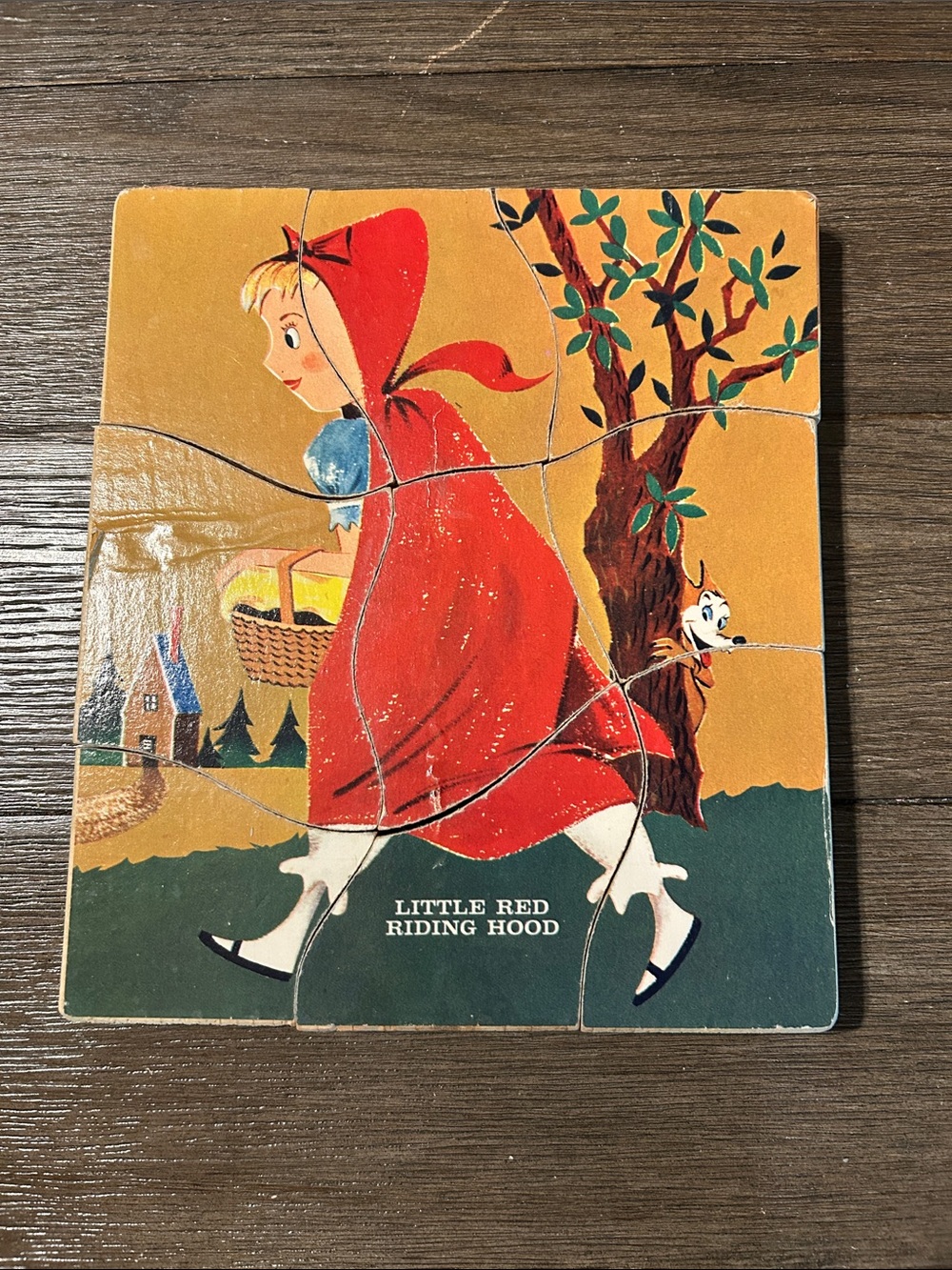 Vintage wood puzzle two sided little red riding hood and the three bears 1960’s